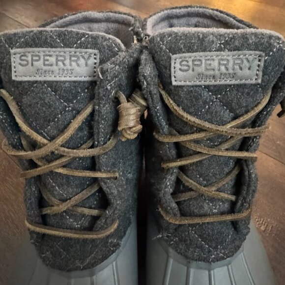 Sperry Saltwater Rain Duck Boots Womens Gray Rubber Quilted Wool - Picture 3 of 6